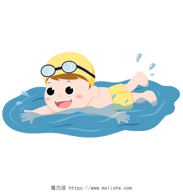 卡通手绘儿童游泳防溺水夏天插画素材